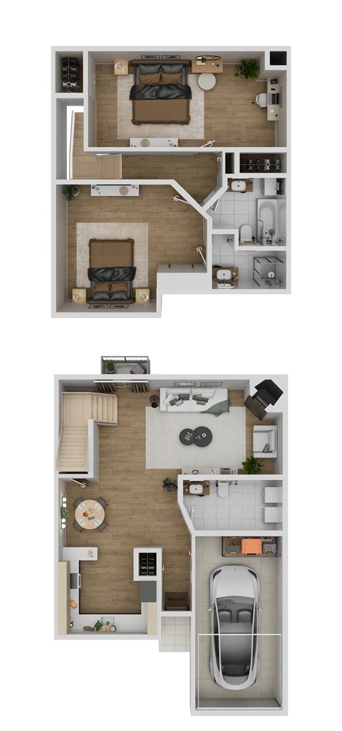Floor plan for 2 beds, 2.5 baths, 1272 sqft